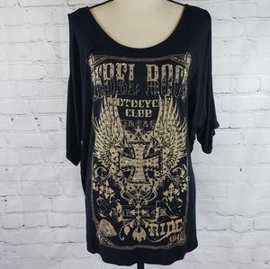 Rebel Rock Embelished Cold Shoulder Top SZ XL
